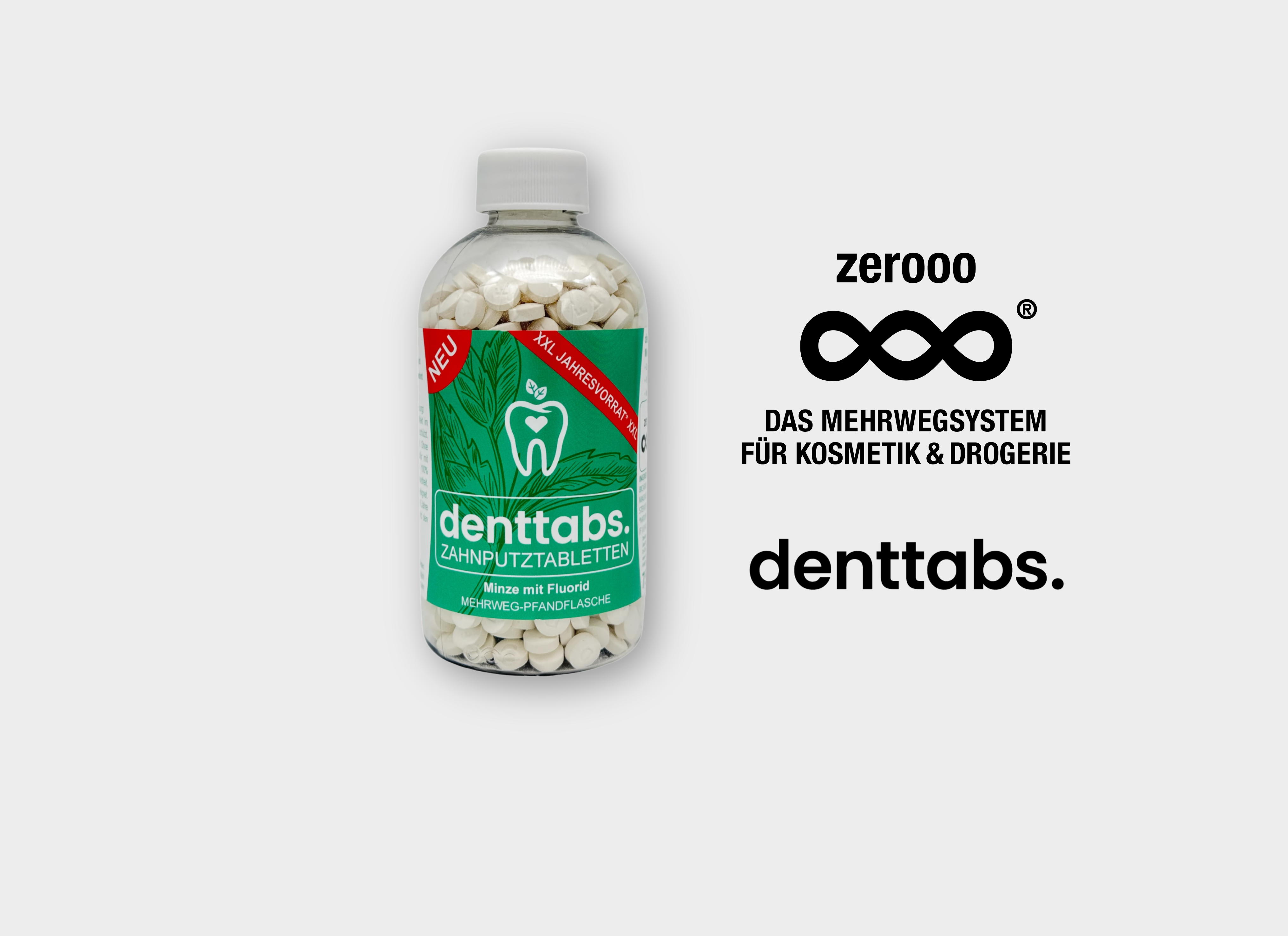 Denttabs goes Mehrweg – Unsere Zahnputztabletten jetzt in der zerooo Mehrweg-Pfandflasche!
