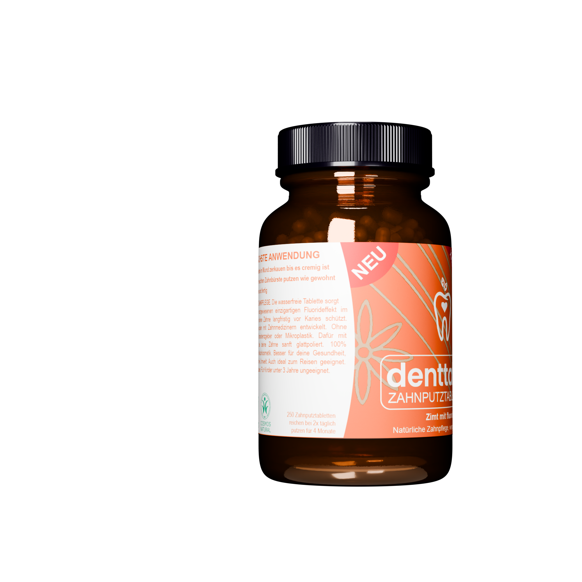 denttabs Zahnputztabletten mit leckerem Zimtgeschmack im xxl Glas 250 Stk mit Fluorid