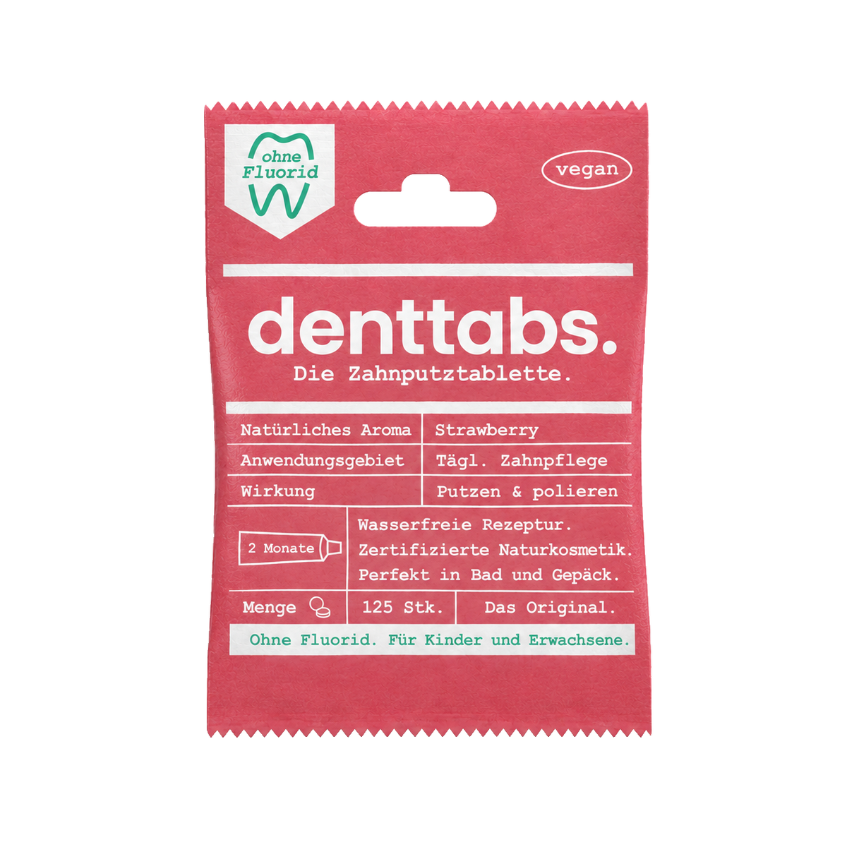 Denttabs Toothpaste Tablets Strawberry Fluoride-Free 125 pcs