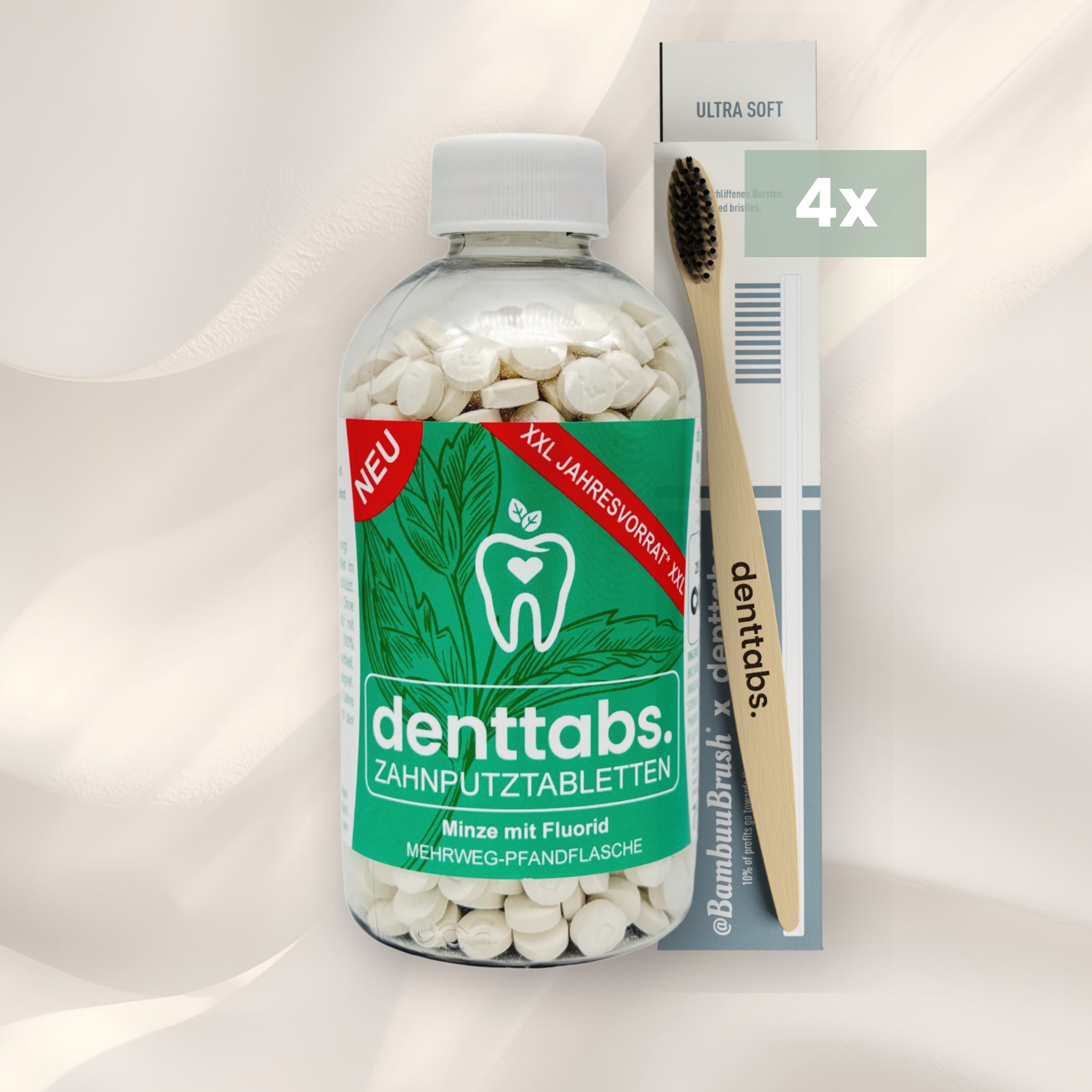 Year's supply of mint with fluoride in the deposit system + 4 bamboo toothbrushes