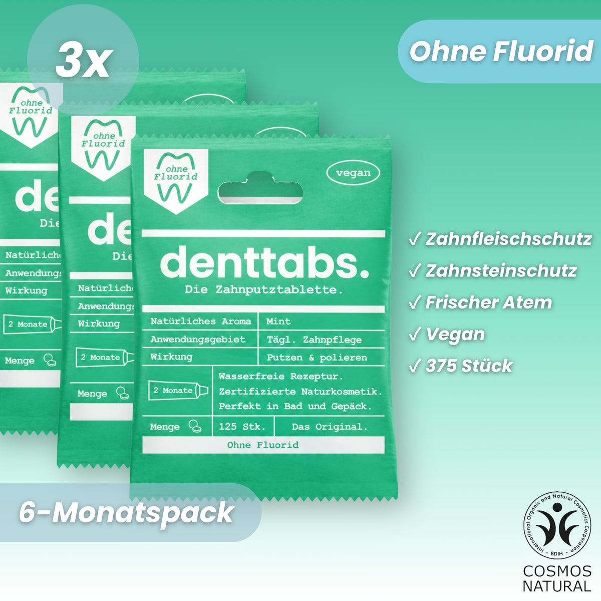 Denttabs Mint fluoride-free six-month supply