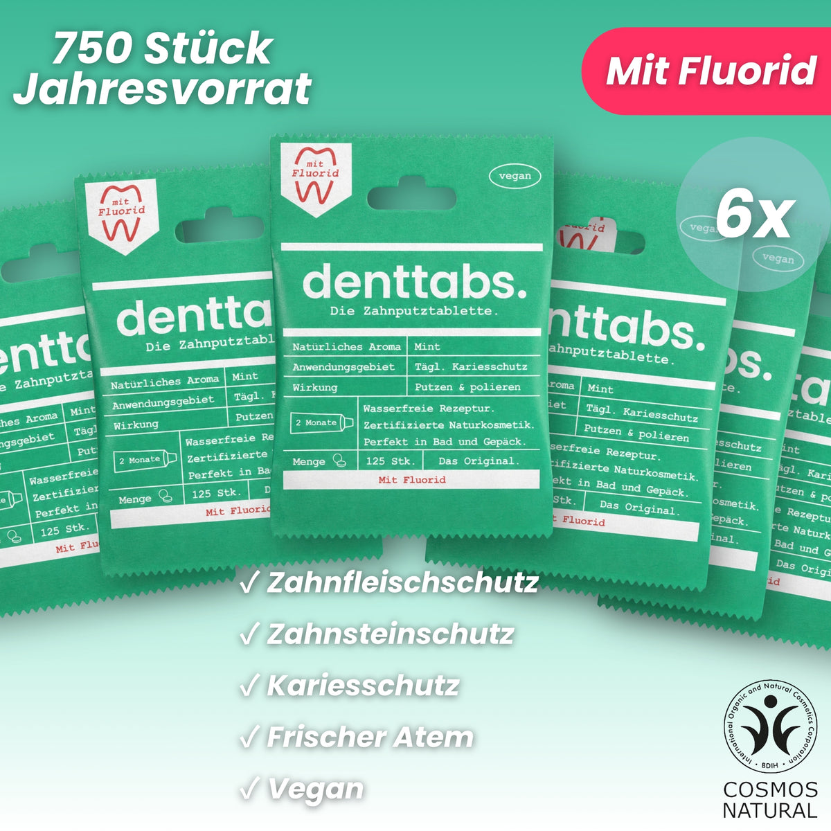 Denttabs Mint mit Fluorid Jahresvorrat