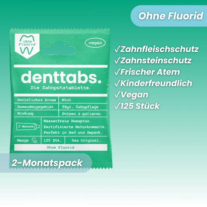 Denttabs Toothpaste Tablets Mint Fluoride-Free 125 pcs