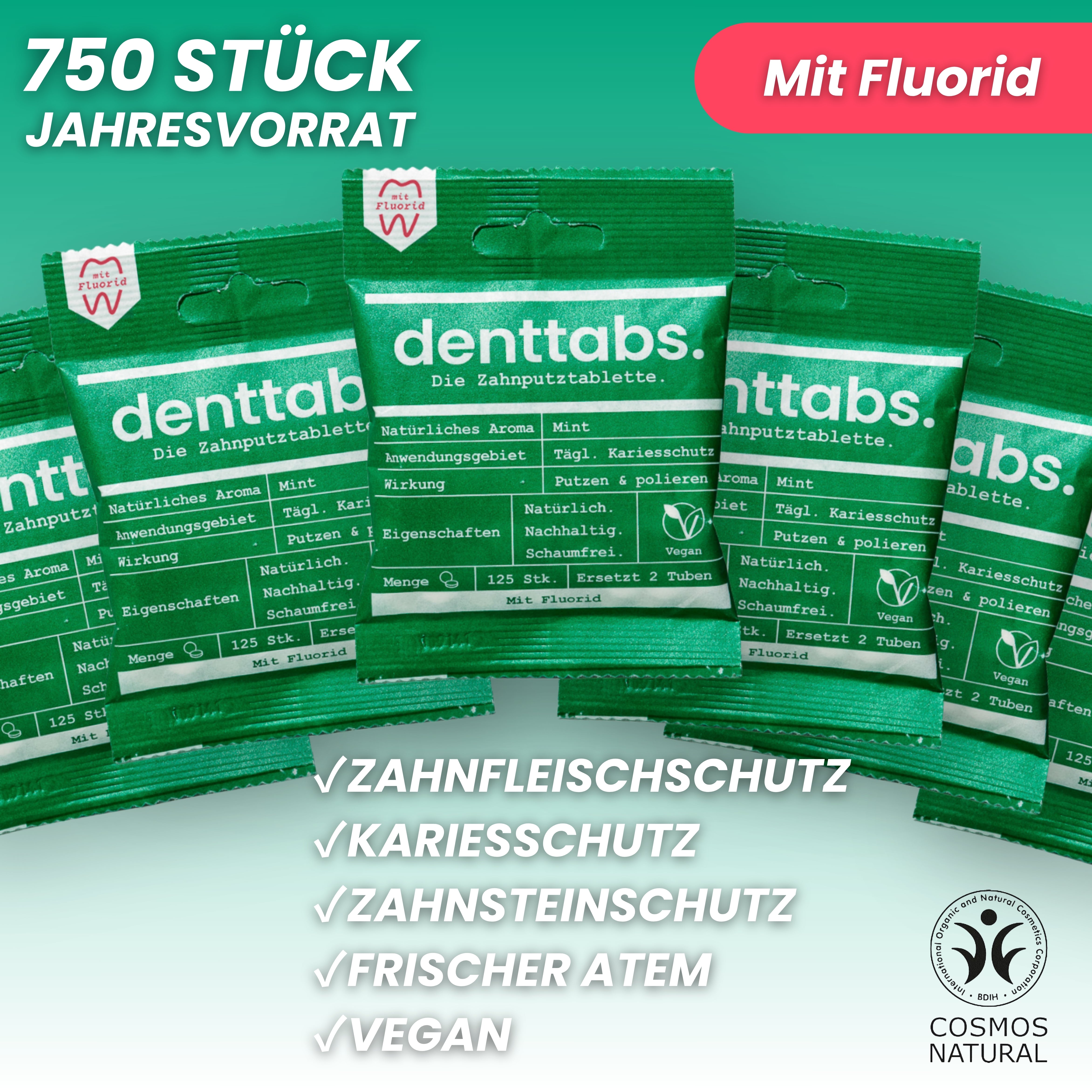 Denttabs Mint mit Fluorid Jahresvorrat