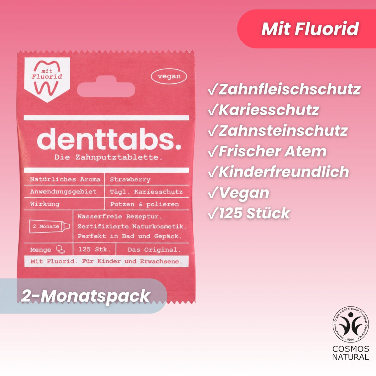 Denttabs Toothpaste Tablets Strawberry with Fluoride 125 pcs