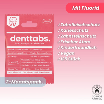 Denttabs Toothpaste Tablets Strawberry with Fluoride 125 pcs
