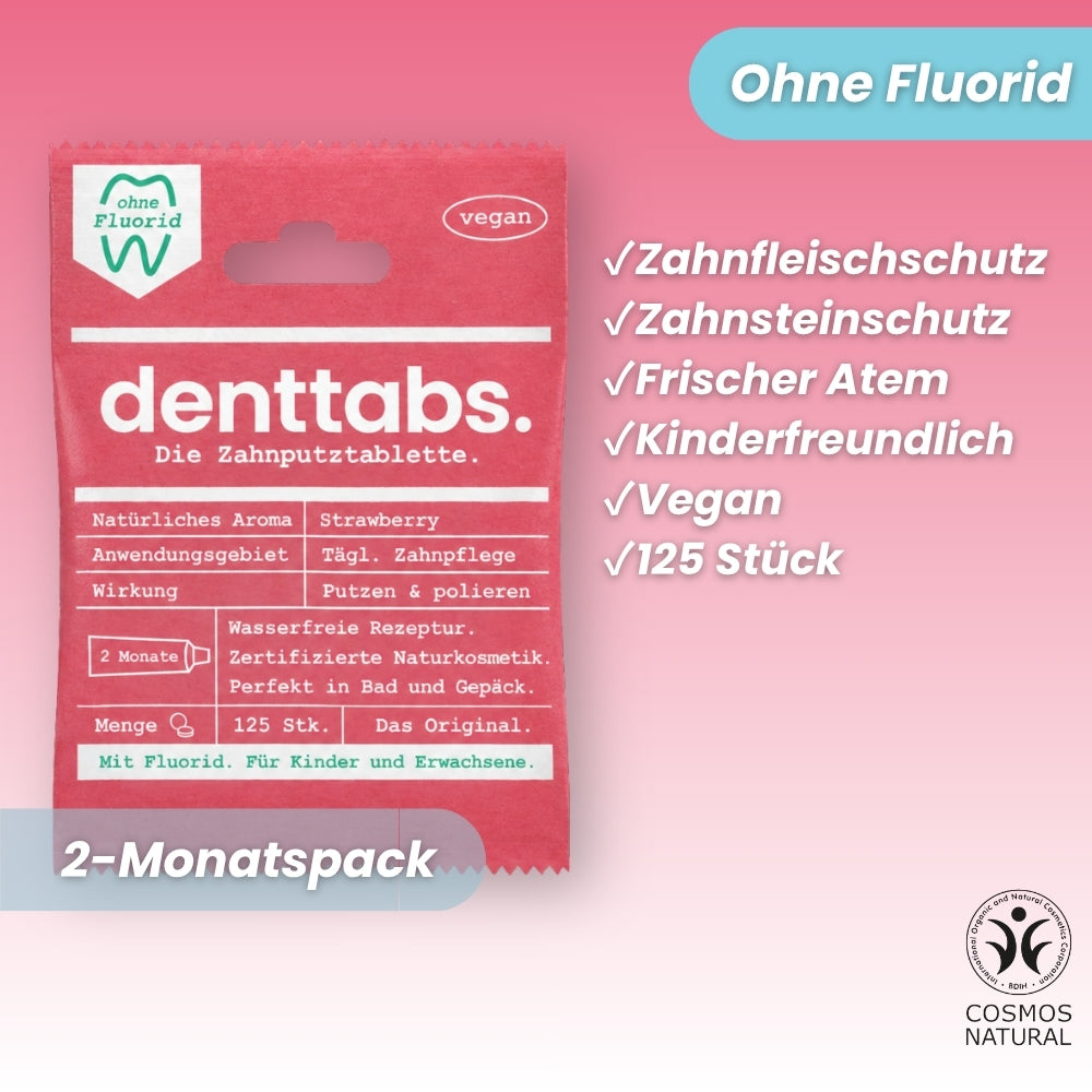 Denttabs Toothpaste Tablets Strawberry Fluoride-Free 125 pcs