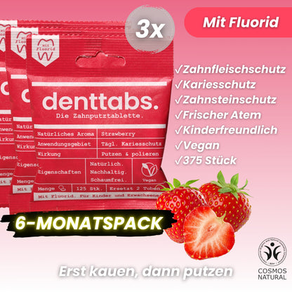 Denttabs Strawberry mit Fluorid Halbjahresvorrat
