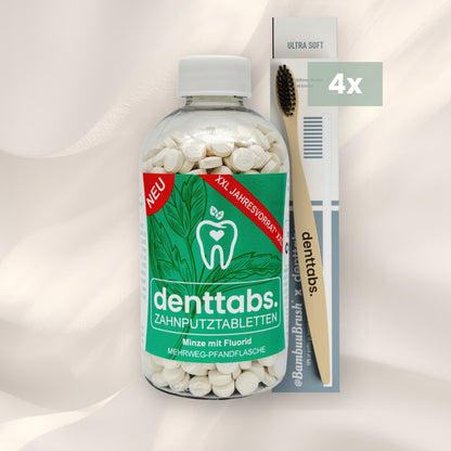 Year's supply of mint with fluoride in the deposit system + 4 bamboo toothbrushes